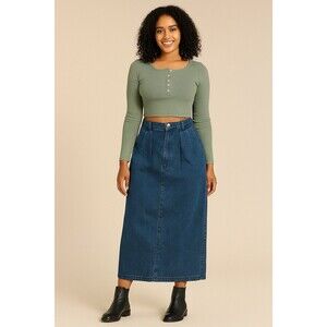 90s Y2K Denim Maxi Skirt Size 6 w/ Pockets And Pleats